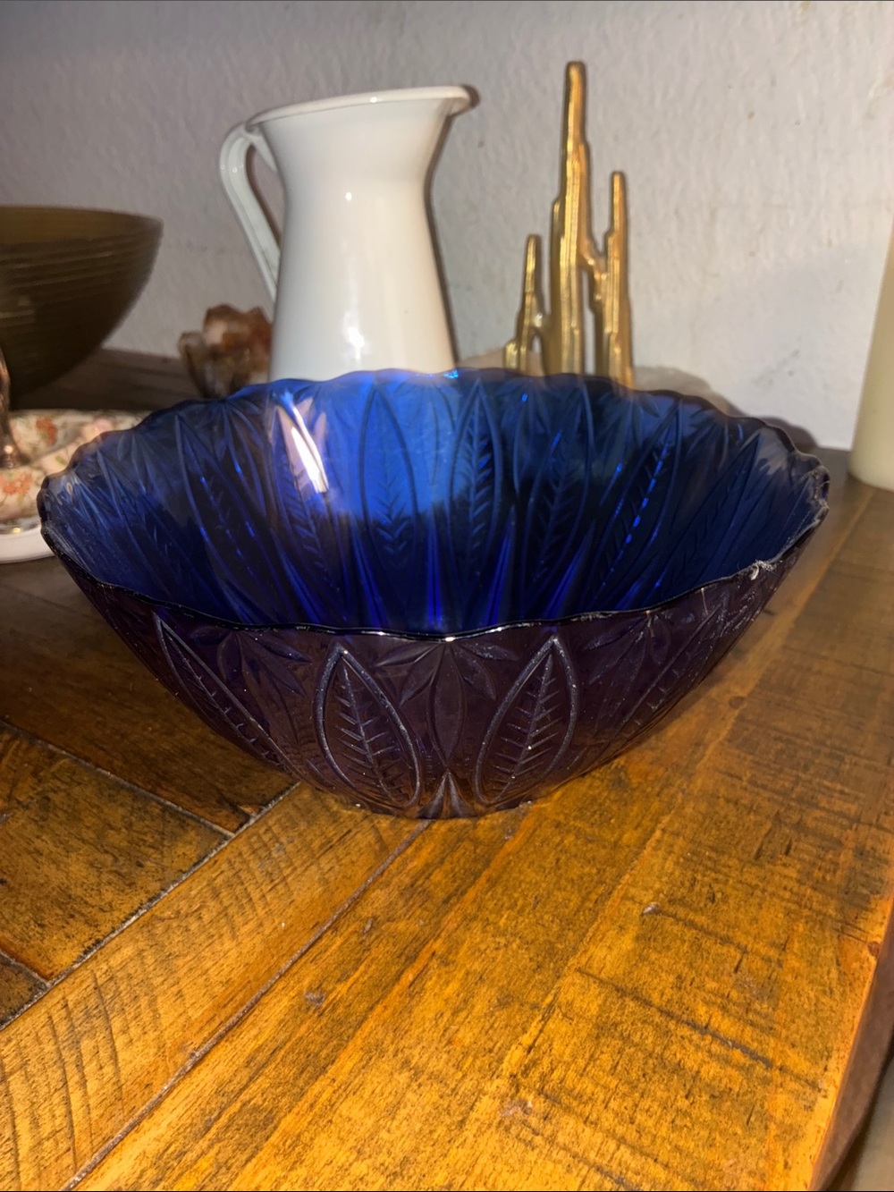 Cobalt Blue Pressed Glass Decorative Bowl - Home Art